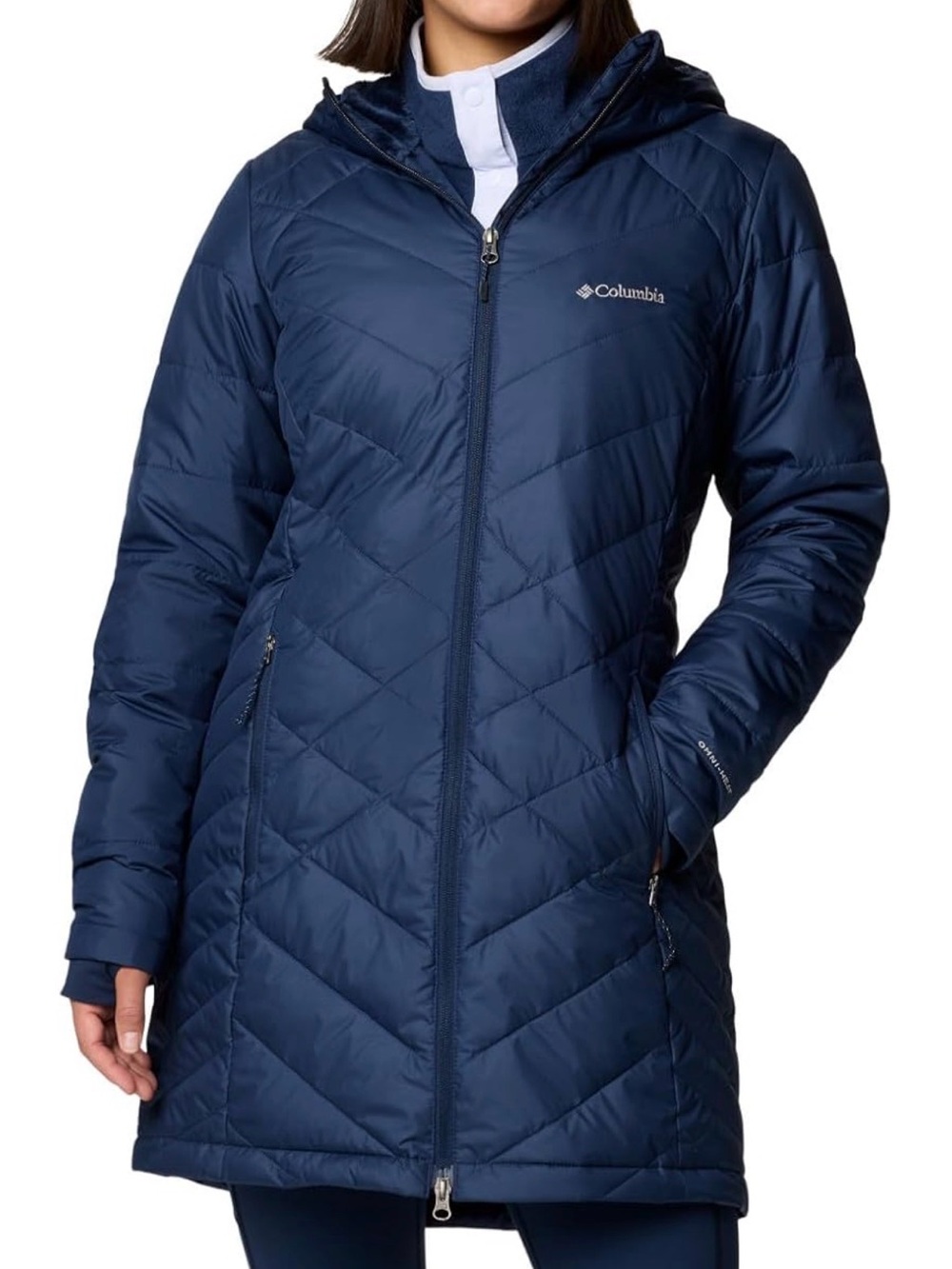 Columbia Women’s Heavenly Long Hooded Winter Jacket: Size L, Navy Blue